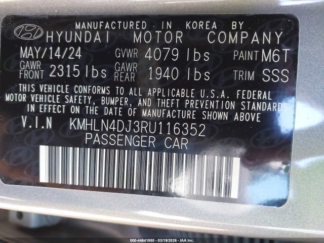 Продажа на аукционе авто 2024 Hyundai Elantra Hybrid Limited, vin: KMHLN4DJ3RU116352, номер лота: 44641880