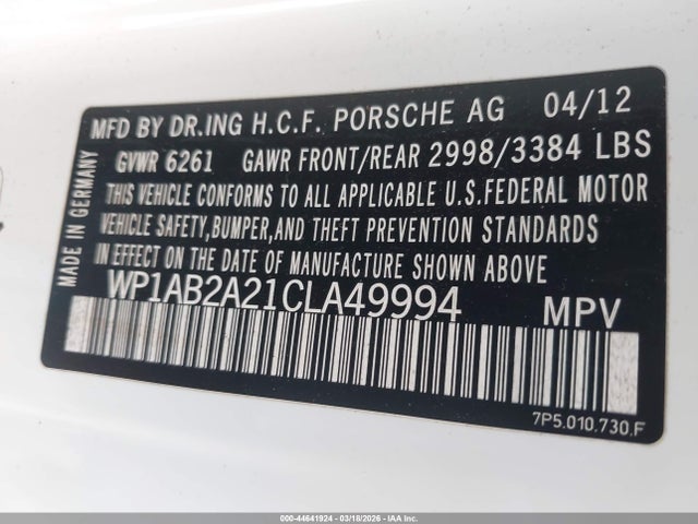 2012 PORSCHE CAYENNE WP1AB2A21CLA49994 Photo 8