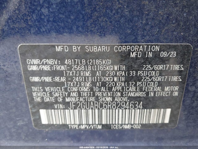 Продажа на аукционе авто 2024 Subaru Crosstrek, vin: JF2GUABC6R8294634, номер лота: 44641926