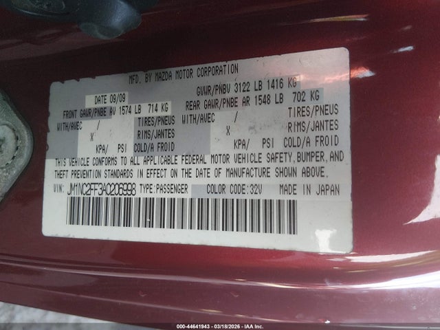 Продажа на аукционе авто 2010 Mazda Mx-5 Miata Grand Touring, vin: JM1NC2FF3A0206998, номер лота: 44641943