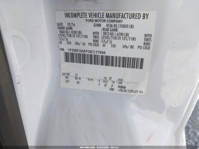 Продаж на аукціоні авто 2016 Ford F-250 Xl, vin: 1FDBF2A67GEC17995, номер лоту: 44641946