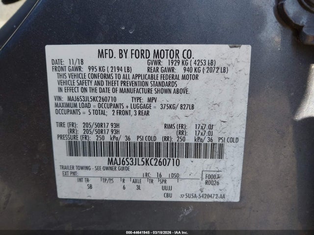 MAJ6S3JL5KC260710 Ford Ecosport Ses