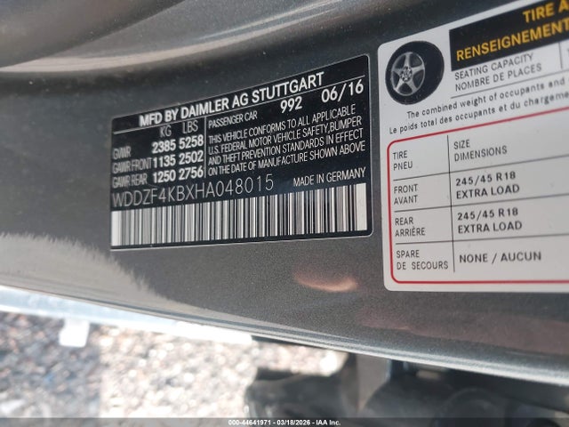 44641971 :رقم المزاد ، WDDZF4KBXHA048015 vin ، 2017 Mercedes-benz E 300 4matic مزاد بيع