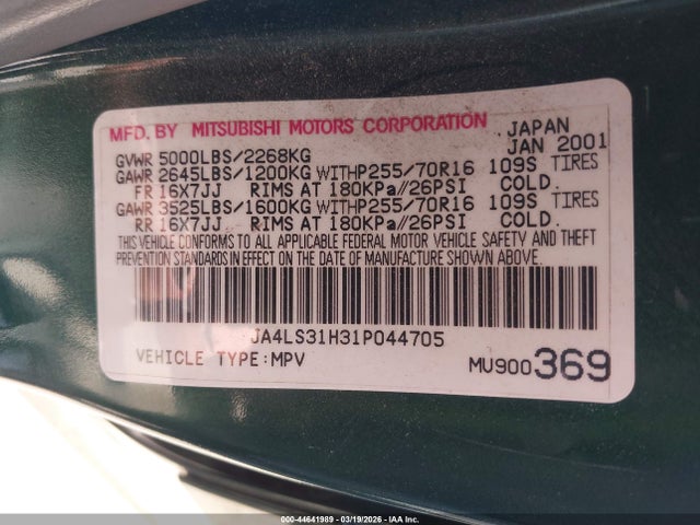 2001 MITSUBISHI MONTERO SPORT JA4LS31H31P044705 Photo 8