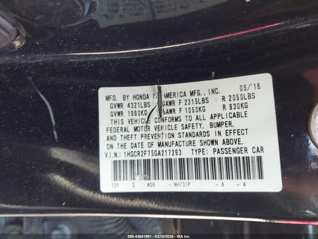 1HGCR2F75GA217293 Honda ACCORD EX