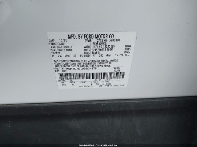 Ford EXPLORER XLT 2016 1FM5K7DH7GGB34378 Image 9