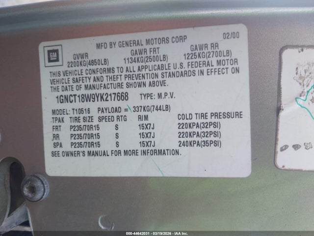 2000 CHEVROLET BLAZER 1GNCT18W9YK217668 Photo 8