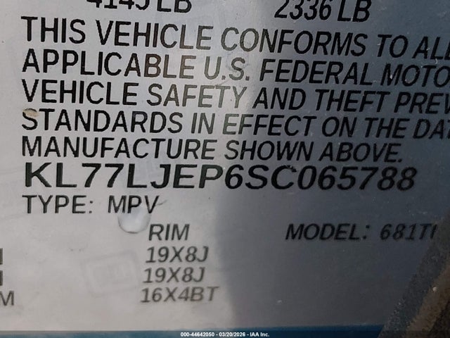 KL77LJEP6SC065788 Chevrolet Trax Fwd 2rs
