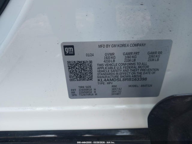 44642055 :رقم المزاد ، KL4AMDSL8RB163398 vin ، 2024 Buick Encore Gx Sport Touring Fwd مزاد بيع