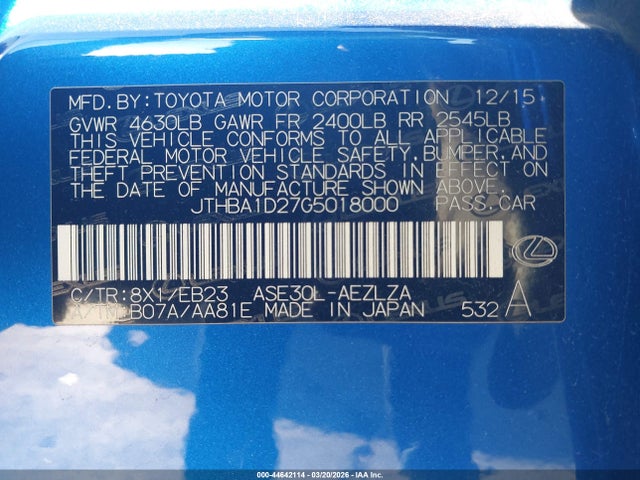 JTHBA1D27G5018000 Lexus IS 200T