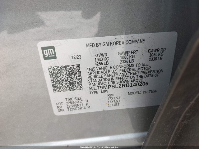 KL79MPSL2RB140206 Chevrolet Trailblazer Fwd Lt