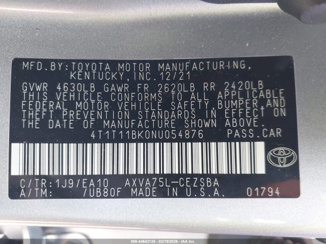 2022 TOYOTA CAMRY 4T1T11BK0NU054876 Photo 8