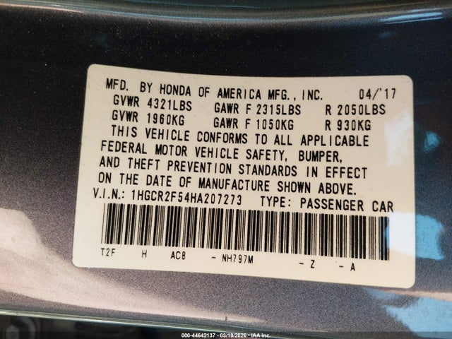 1HGCR2F54HA207273 Honda Accord Sport