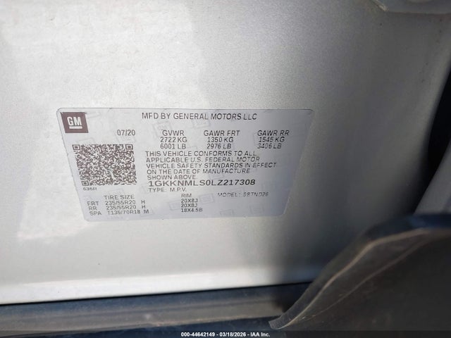 Aukcja sprzedaży 2020 Gmc Acadia Fwd Slt, vin: 1GKKNMLS0LZ217308, numer aukcji: 44642149