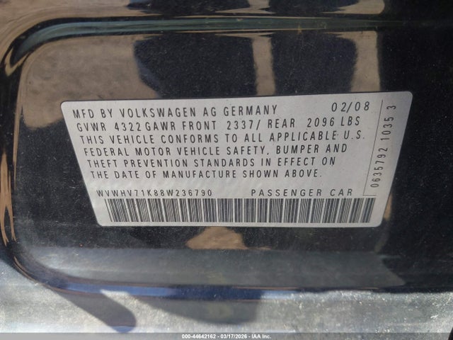 Продаж на аукціоні авто 2008 Volkswagen Gti 4-door, vin: WVWHV71K88W236790, номер лоту: 44642162