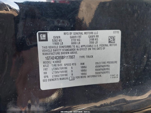 Aukcja sprzedaży 2011 Gmc Sierra 3500hd Slt, vin: 1GT424C85BF117867, numer aukcji: 44642168