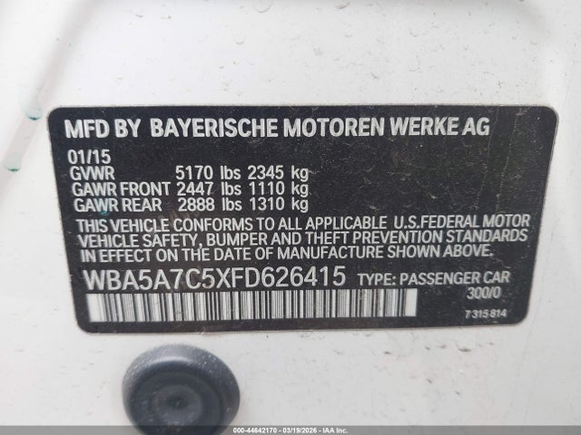 Aukcja sprzedaży 2015 Bmw 528i Xdrive, vin: WBA5A7C5XFD626415, numer aukcji: 44642170