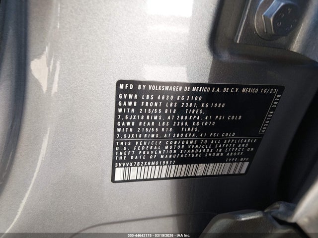 Продаж на аукціоні авто 2024 Volkswagen Taos 1.5t Se, vin: 3VVVX7B2XRM019577, номер лоту: 44642175