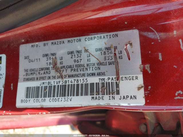 Продаж на аукціоні авто 2011 Mazda Mazda3 I Touring, vin: JM1BL1VF5B1478155, номер лоту: 44642177