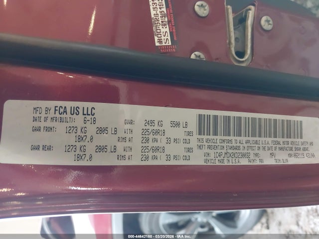2019 Jeep Cherokee Limited 4x4 მანქანა იყიდება აუქციონზე, vin: 1C4PJMDX2KD230032, აუქციონის ნომერი: 44642180