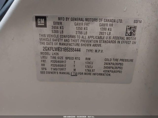 Продажа на аукционе авто 2014 Gmc Terrain Sle-2, vin: 2GKFLWE31E6288444, номер лота: 44642208