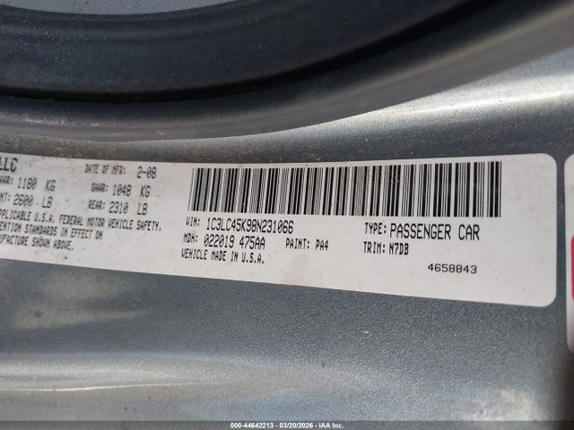 Продажа на аукционе авто 2008 Chrysler Sebring Lx, vin: 1C3LC45K98N231066, номер лота: 44642213