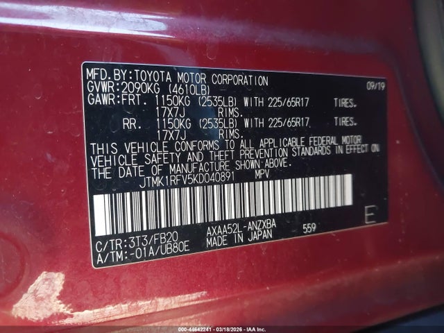 2019 TOYOTA RAV4 JTMK1RFV5KD040891 Photo 8