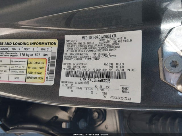 Aukcja sprzedaży 2017 Lincoln Mkz Hybrid Premiere, vin: 3LN6L5KU5HR603306, numer aukcji: 44642275
