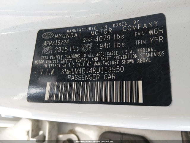 Aukcja sprzedaży 2024 Hyundai Elantra Hybrid Blue, vin: KMHLM4DJ4RU113950, numer aukcji: 44642390