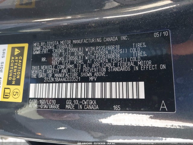 Продажа на аукционе авто 2010 Lexus Rx 350, vin: 2T2ZK1BA4AC033521, номер лота: 44642400
