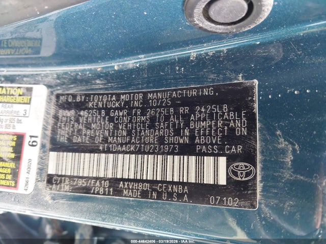 44642406 :رقم المزاد ، 4T1DAACK7TU231973 vin ، 2026 Toyota Camry Le مزاد بيع