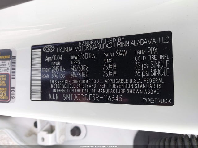 Продаж на аукціоні авто 2024 Hyundai Santa Cruz Sel, vin: 5NTJCDDE3RH116643, номер лоту: 44642441