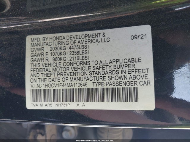1HGCV1F44MA110646 Honda Accord Sport Special Edition