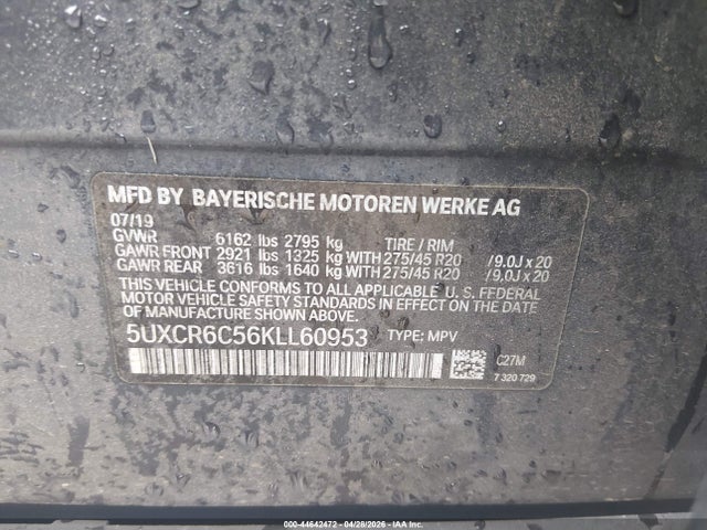 Aukcja sprzedaży 2019 Bmw X5 Xdrive40i, vin: 5UXCR6C56KLL60953, numer aukcji: 44642472