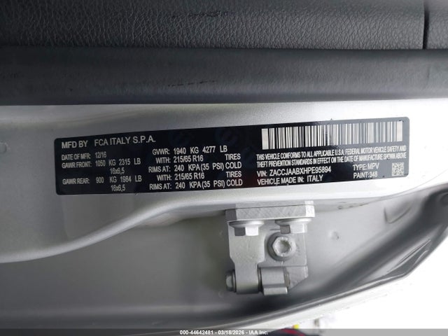 ZACCJAABXHPE95894 Jeep Renegade Sport Fwd