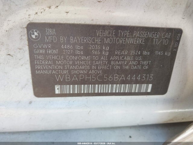 Продаж на аукціоні авто 2011 Bmw 328i, vin: WBAPH5C56BA444313, номер лоту: 44642514
