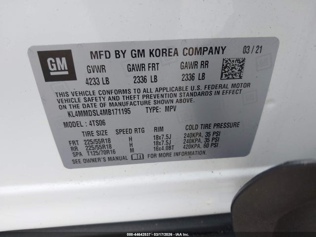 Продажа на аукционе авто 2021 Buick Encore Gx Fwd Select, vin: KL4MMDSL4MB171195, номер лота: 44642537