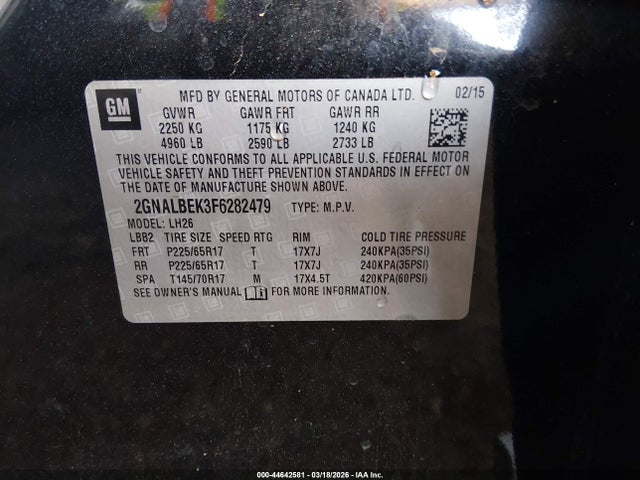 2GNALBEK3F6282479 Chevrolet EQUINOX 1LT