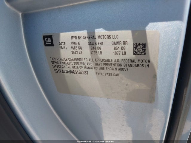 Продажа на аукционе авто 2012 Chevrolet Corvette, vin: 1G1YA2DW4C5102637, номер лота: 44642583