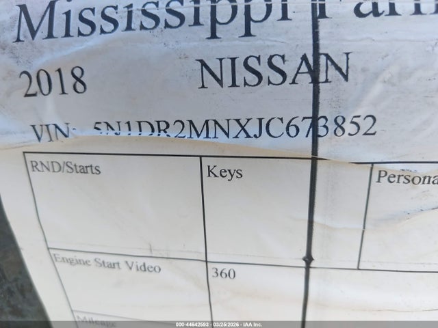 44642593 :رقم المزاد ، 5N1DR2MNXJC673852 vin ، 2018 Nissan Pathfinder Sl مزاد بيع