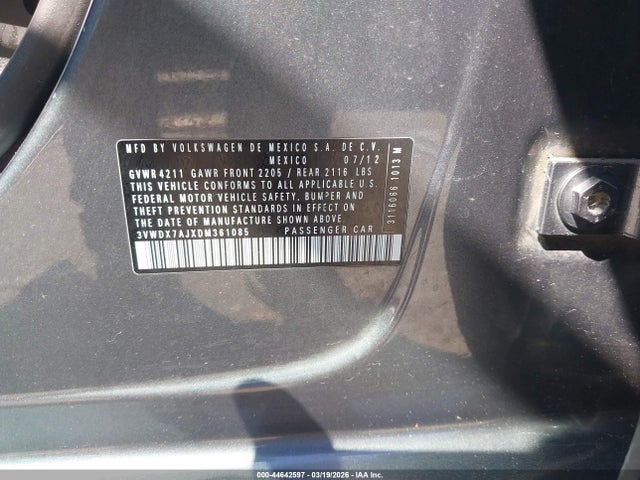 44642597 :رقم المزاد ، 3VWDX7AJXDM361085 vin ، 2013 Volkswagen Jetta Se مزاد بيع