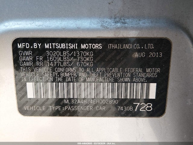 2014 MITSUBISHI MIRAGE ML32A4HJ4EH002890 Photo 8