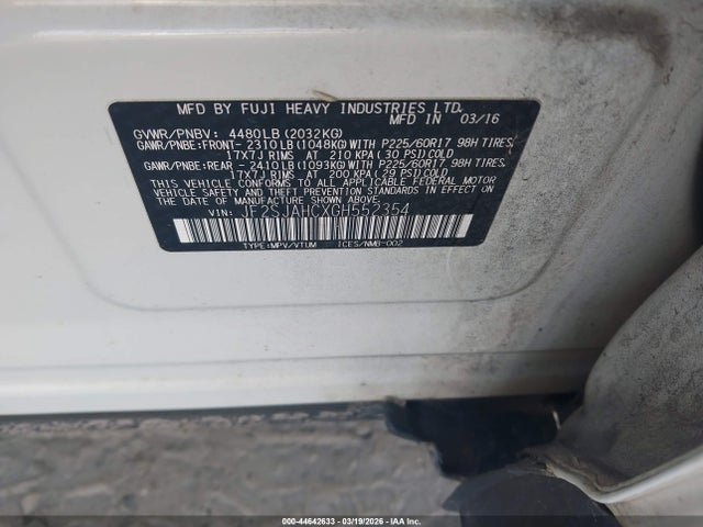 44642633 :رقم المزاد ، JF2SJAHCXGH552354 vin ، 2016 Subaru Forester 2.5i Limited مزاد بيع