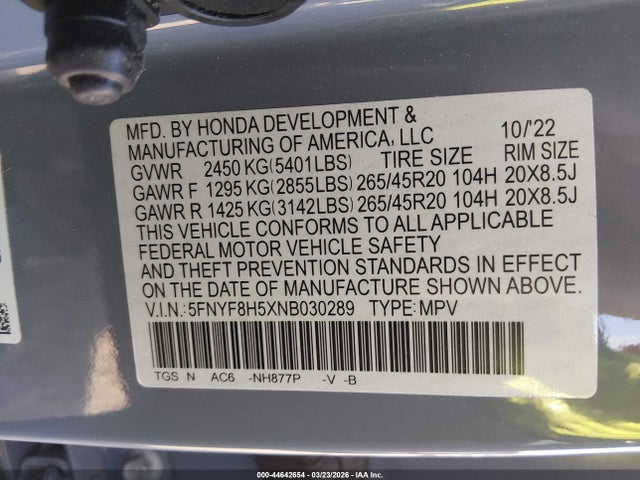 Продажа на аукционе авто 2022 Honda Passport Awd Ex-l, vin: 5FNYF8H5XNB030289, номер лота: 44642654