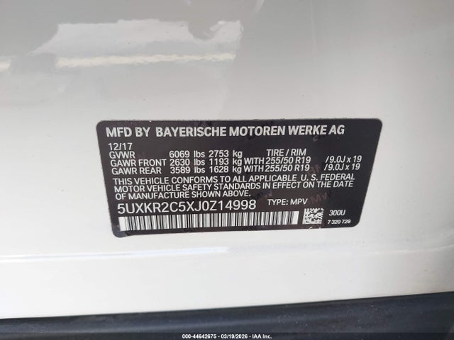 Продажа на аукционе авто 2018 Bmw X5 Sdrive35i, vin: 5UXKR2C5XJ0Z14998, номер лота: 44642675