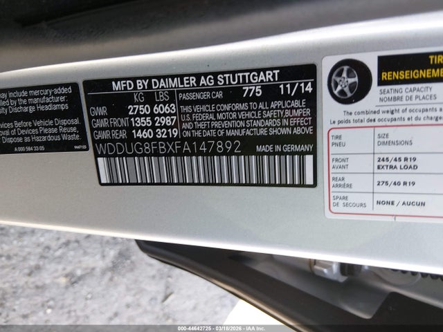 Aukcja sprzedaży 2015 Mercedes-benz S 550 4matic, vin: WDDUG8FBXFA147892, numer aukcji: 44642725