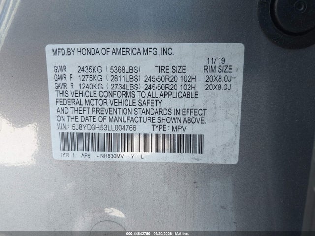 5J8YD3H53LL004766 Acura Mdx Technology Package