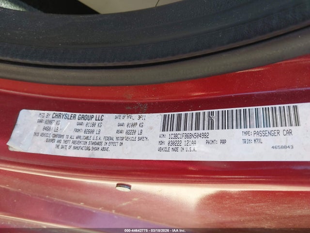 2011 Chrysler 200 Touring მანქანა იყიდება აუქციონზე, vin: 1C3BC1FB6BN504982, აუქციონის ნომერი: 44642775