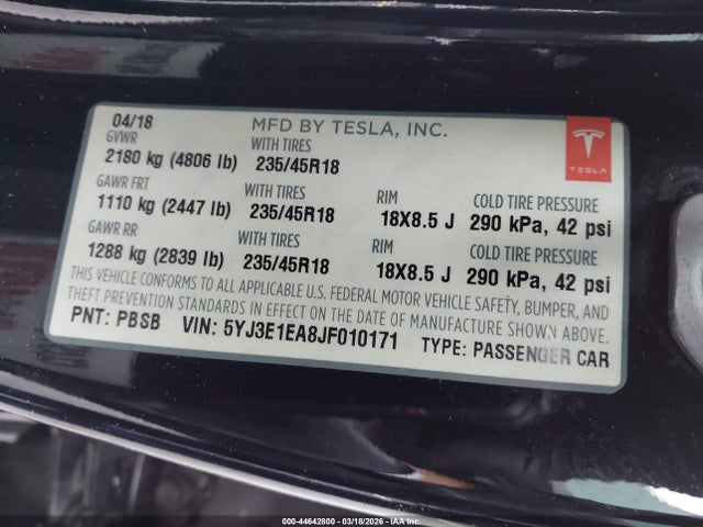2018 TESLA MODEL 3 5YJ3E1EA8JF010171 Photo 8