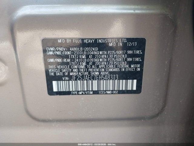 44642812 :رقم المزاد ، JF2SJAEC7EH548313 vin ، 2014 Subaru Forester 2.5i Premium مزاد بيع